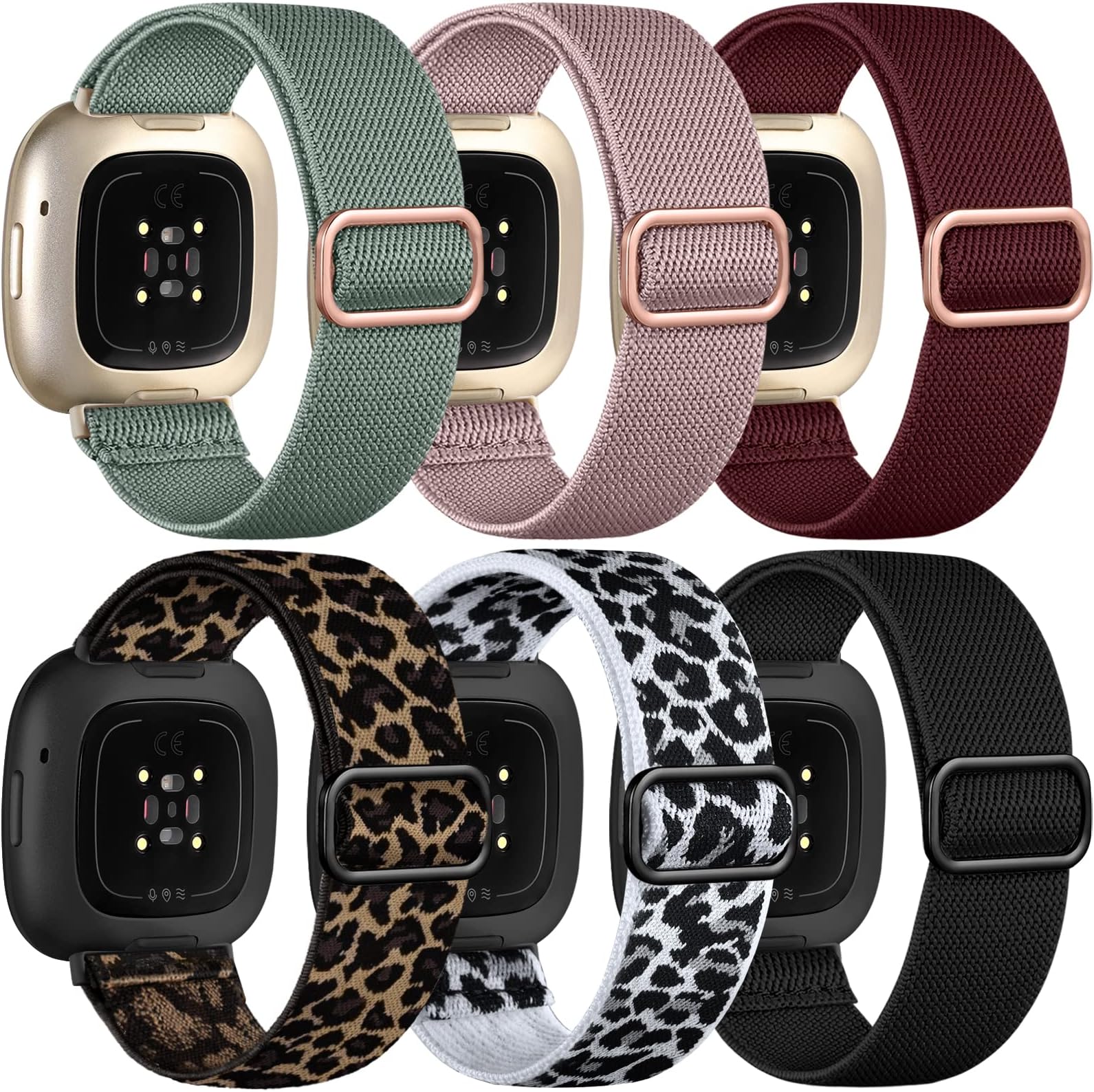 Ouwegaga 6 Pack Elastic Band Compatible with Fitbit Sense 2 Bands/Sense/Versa 4/Versa 3 Bands for Women, Soft Sport Stretchy Nylon Solo Loop Strap Compatible with Fitbit Sense 2 1/Versa 4 3 Smartwatch