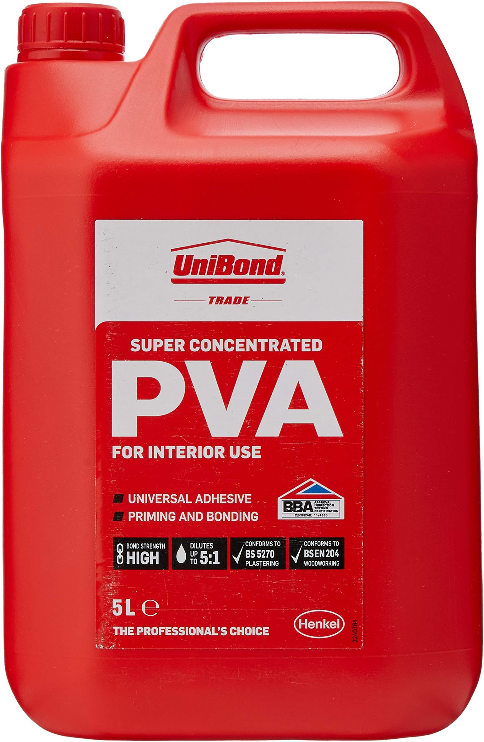 UniBond Super PVA Adhesive, High-Strength PVA Glue for Glueing, Priming & Sealing, Ideal As Sealer, Primer & Wood Glue, All Purpose Glue for Interiors, 1 x 5 Litre