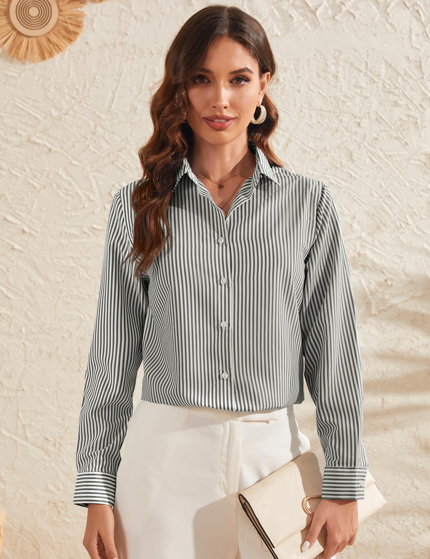 Rapbin Camicette da donna UK a maniche lunghe top camicia con bottoni camicetta senza pieghe Executive Office Work Business Camicia casual
