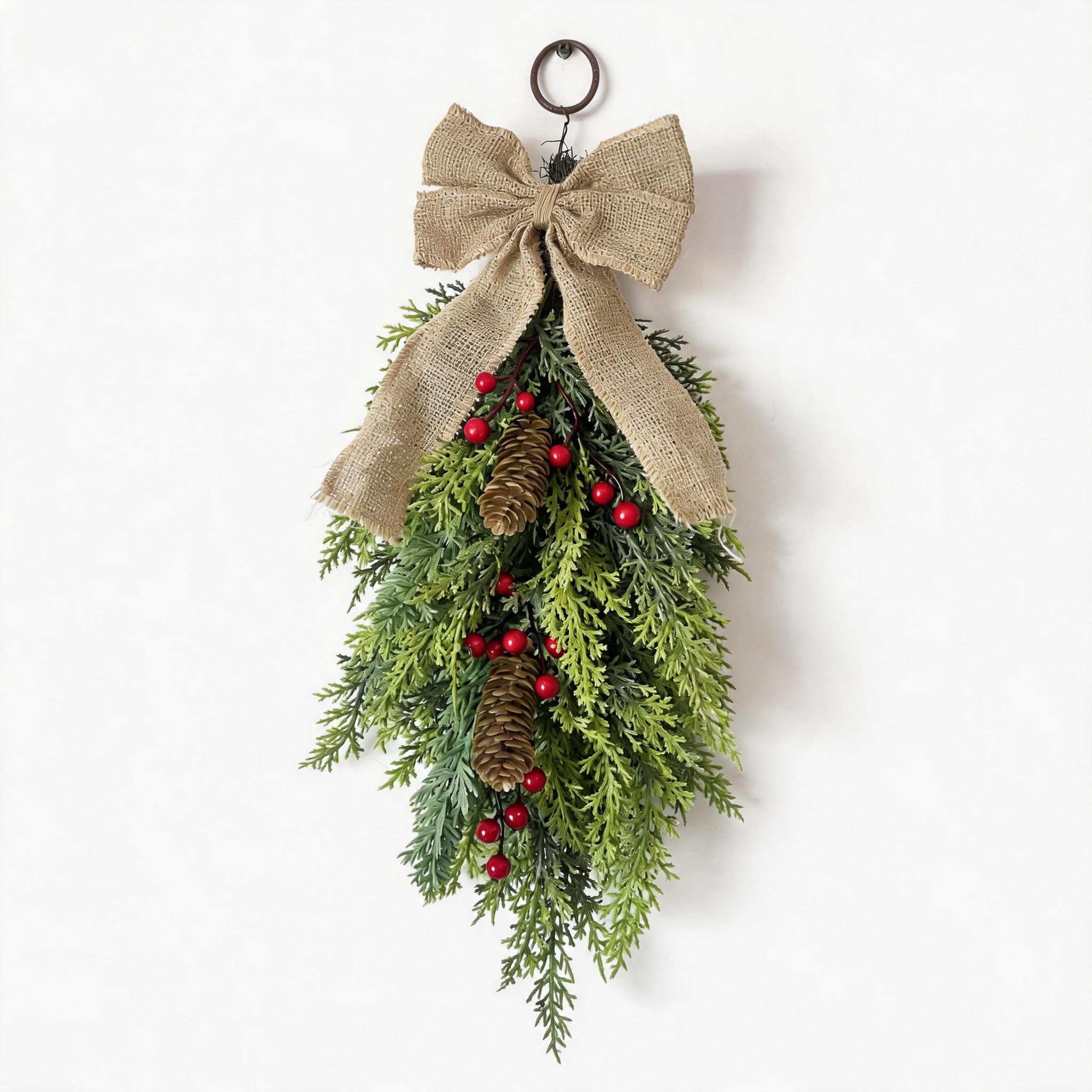 Arganol Green 22 Inch Christmas Teardrop Wreath For Front Door Artificial Pine Wreath