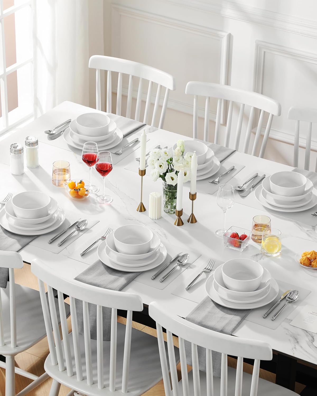 MALACASA 24 Pieces Gourmet Porcelain Dinnerware Sets, Premium Plates and Bowls Set, High-Fired Ceramic Dishes Set for 6, Chip & Scratch Resistant, Microwave Dishwasher Safe, White, Series LEXI - Image 8