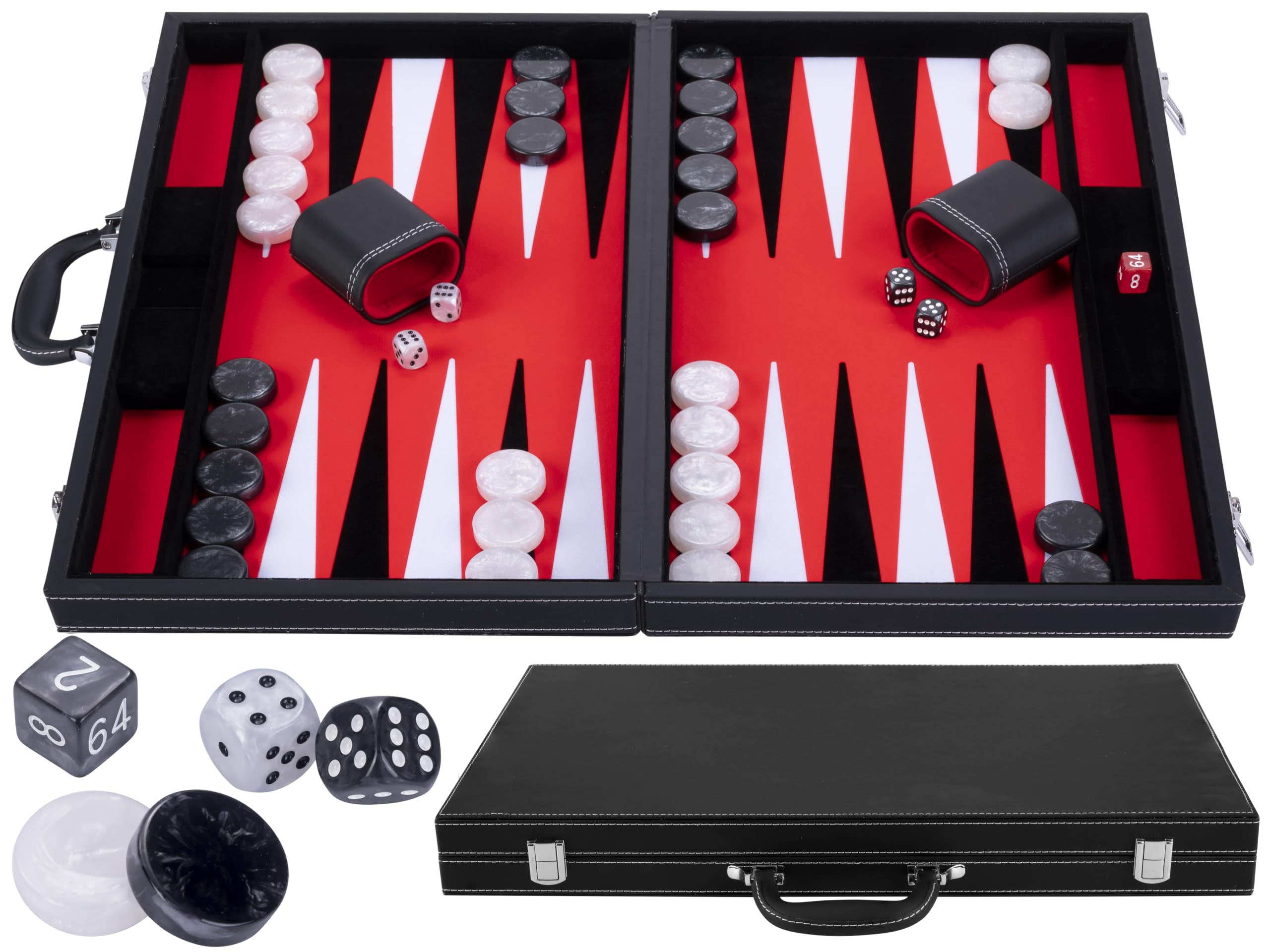 Engelhart – 250538 – Zestaw backgammon 21” – skóra syntetyczna – wnętrze filcowe – pionki i kostki – 2 osoby – od 6 lat