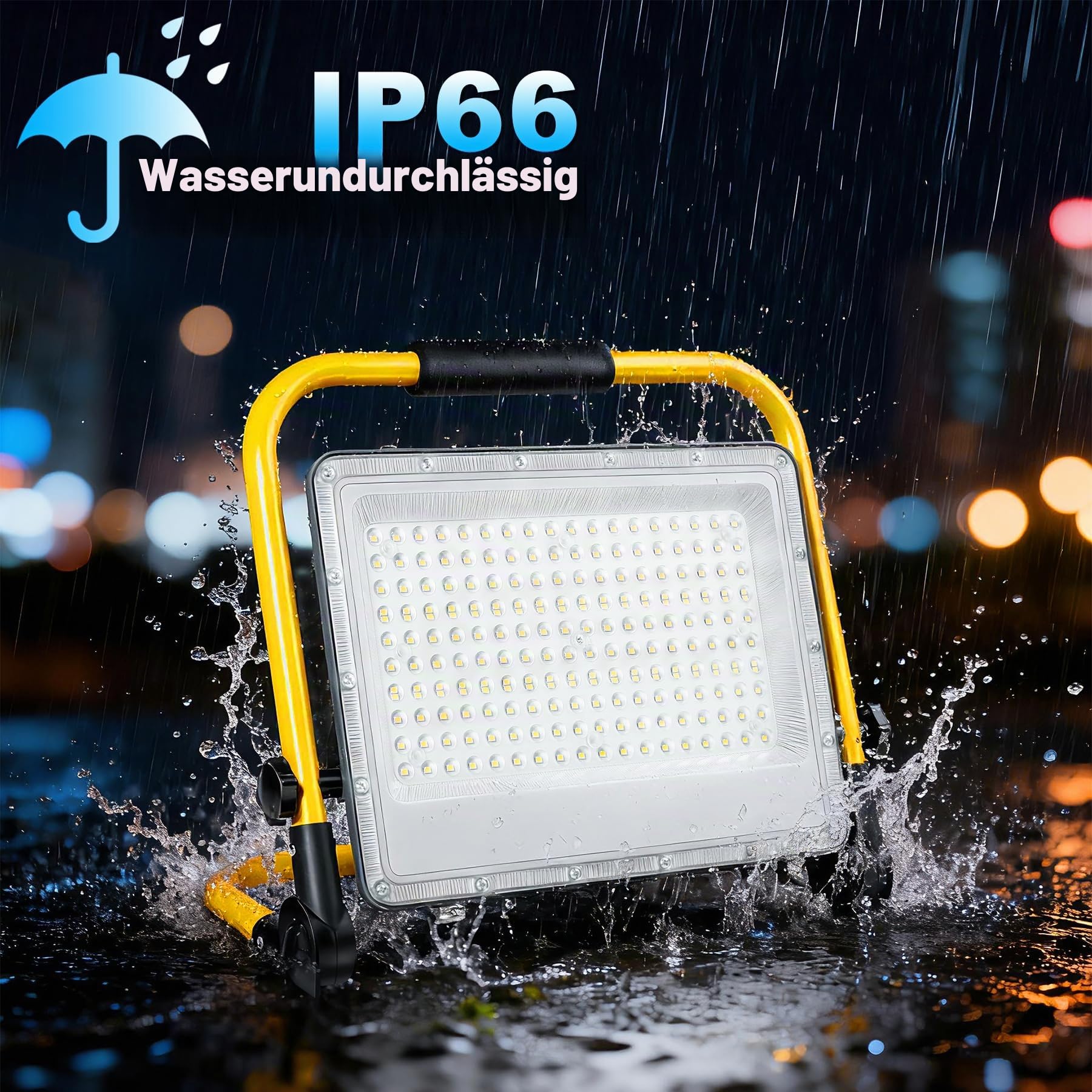 LED Baustrahler 200W 20000 Lumen 6500K Kaltweiß IP66 Wasserdicht mit Stativ 2m Kabel – Arbeitsleuchte für Baustelle, Hausrenovierung, Trockenbau Beleuchtung