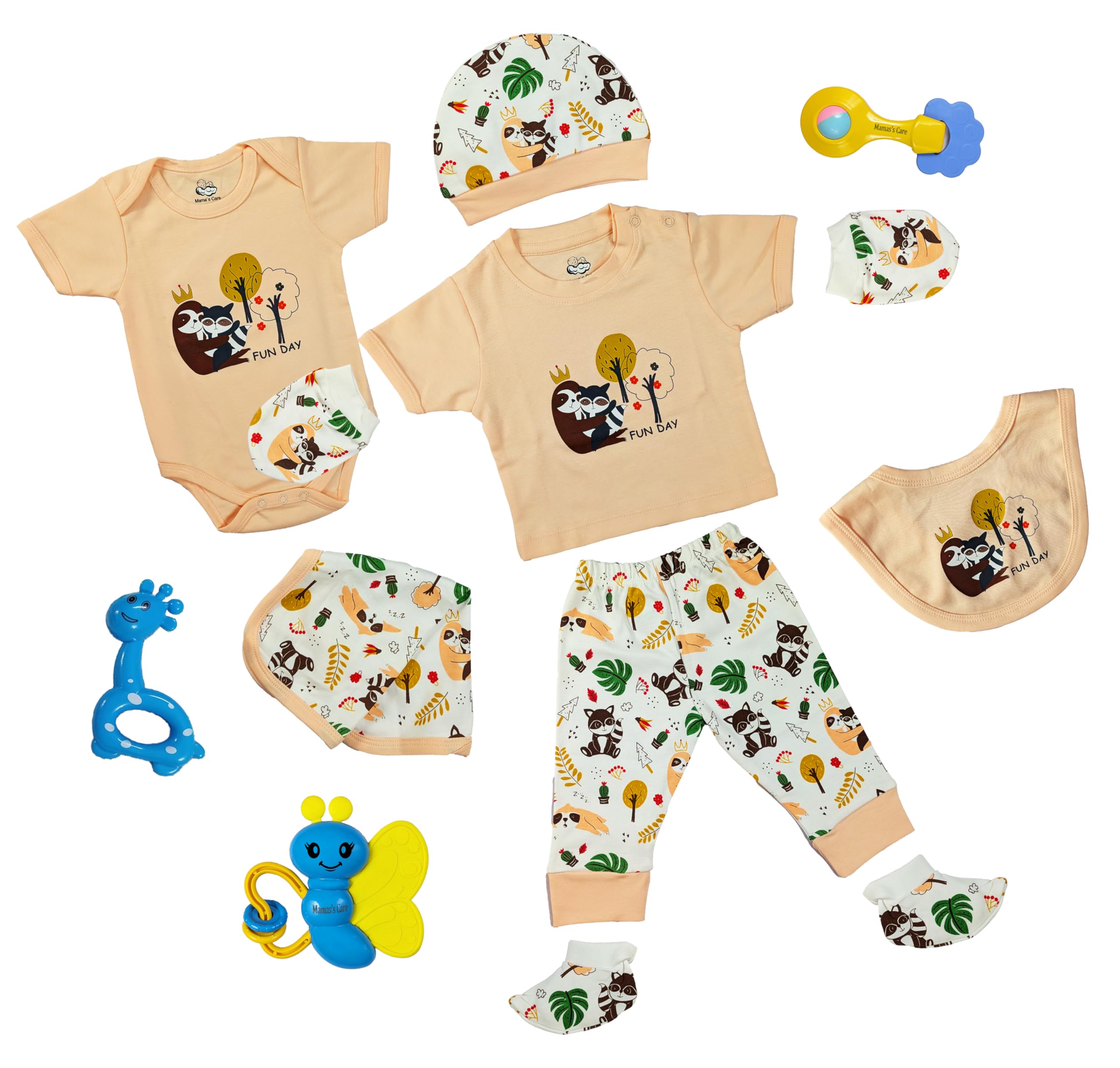 mama’s care 13-Piece Newborn Baby Gift Set – 10 Clothing Essentials Made with 100% Soft Cotton Hosiery Fabric + 3 Teether Toys (Teether Color May Vary)-picture-10