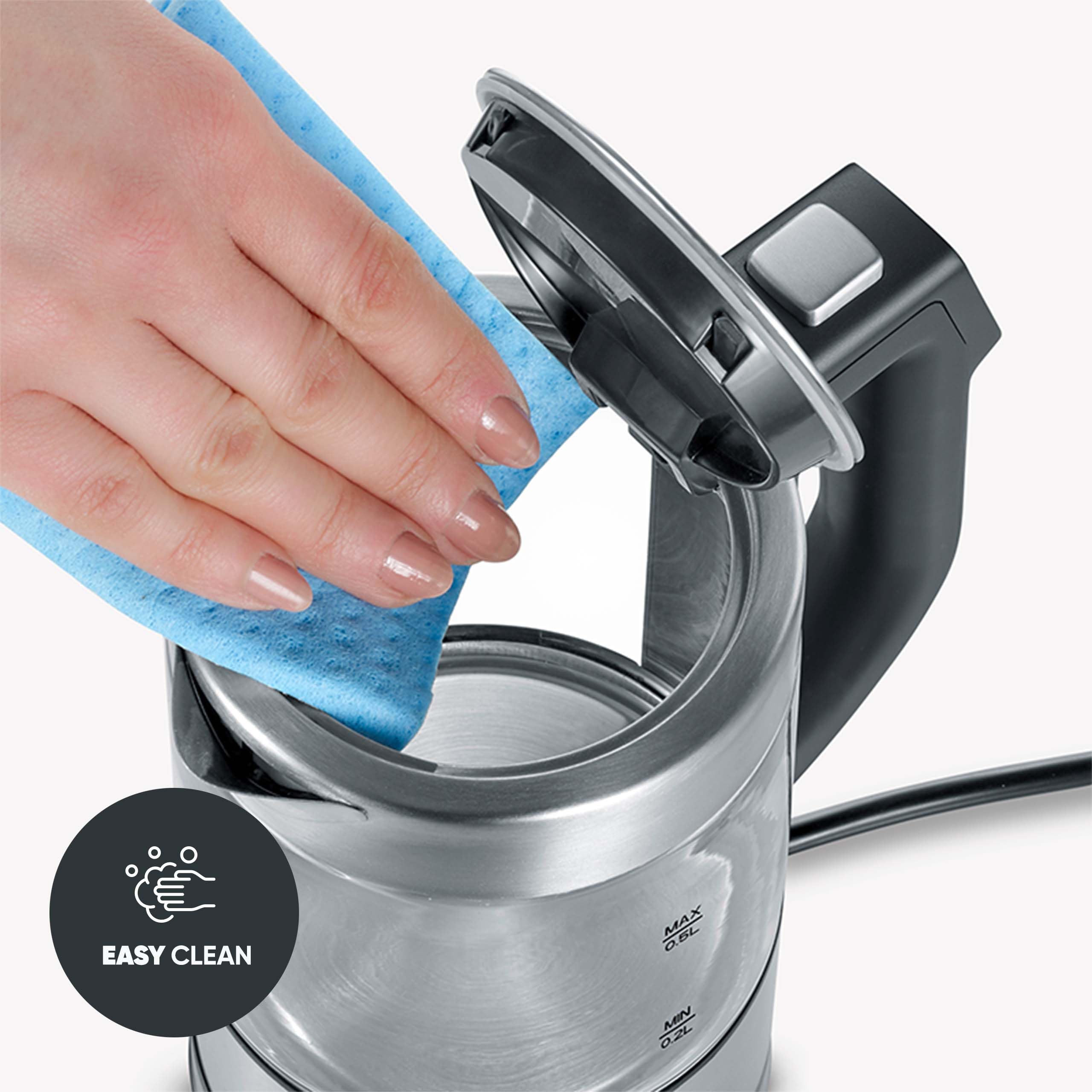SEVERIN Mini Hervidor de cristal digital, 1100 W, 0.5 L, Acero Inoxidable/Negro WK 3458