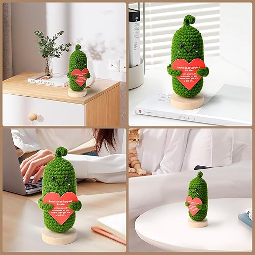 Miniatura 6 de MJFloria Soporte emocional Pepino pepino, hecho a mano, ganchillo encurtido pepino, regalo de Pascua para mujeres amigas (corazón de hoja)