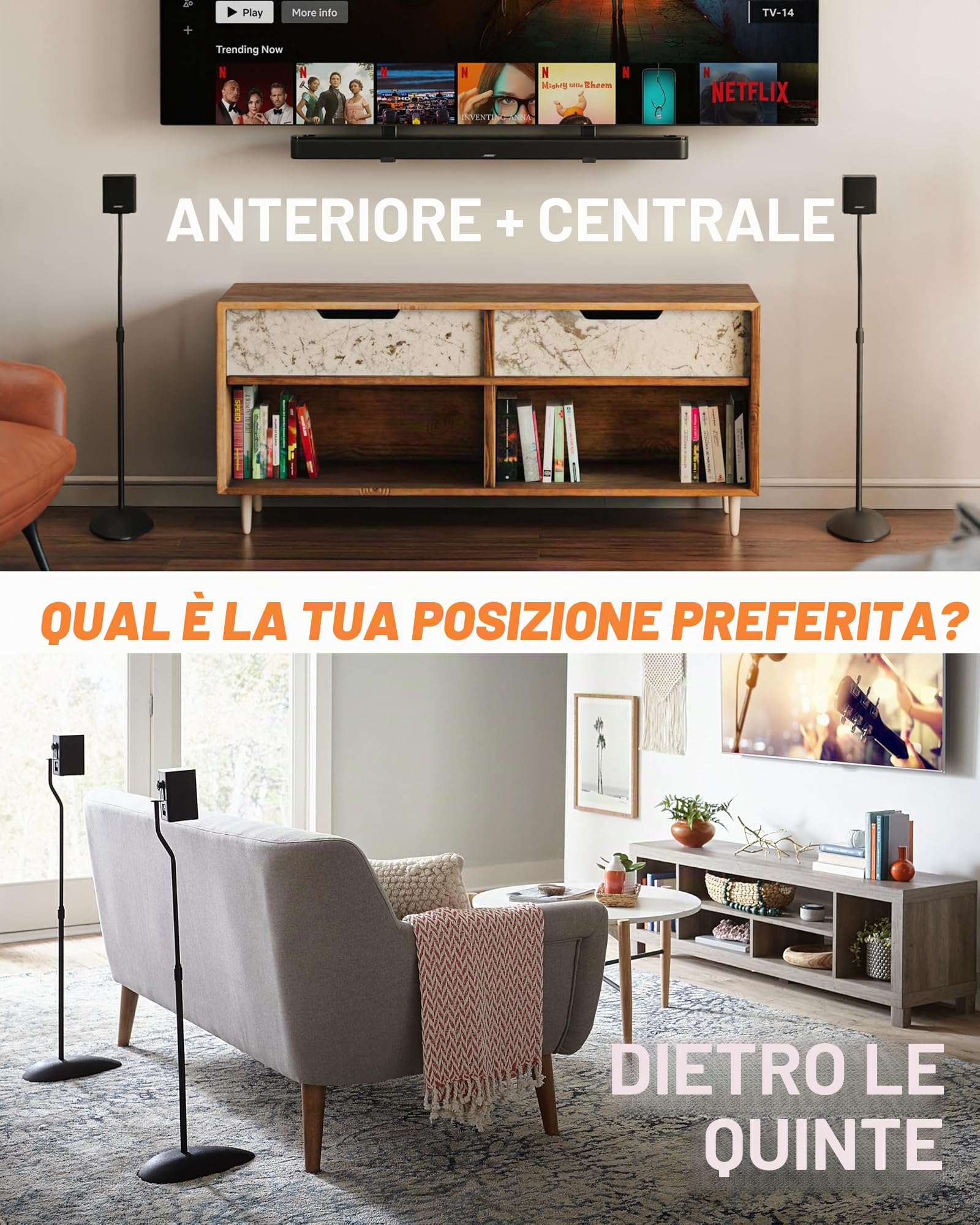 ECHOGEAR Supporto per altoparlanti regolabile in altezza - Compatibilità universale con altoparlanti satellitari - Design in acciaio massiccio con gestione dei cavi integrata e punte del tappeto