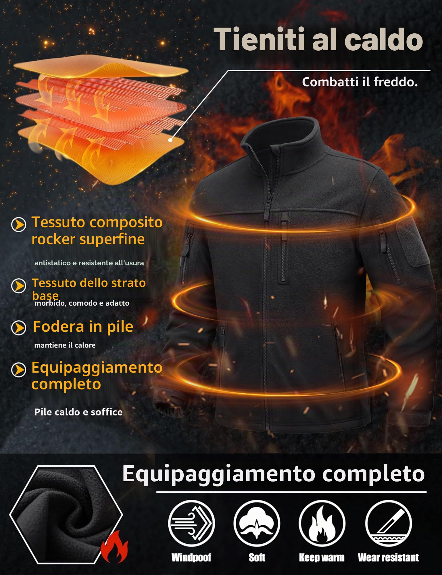 TACVASEN Giacca Invernale da Uomo Giacche Tattiche Full-Zip Jacket in Pile con Tasche con Cerniera