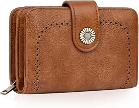 Women's Wallet in PU Leather Vintage RFID Blocking Coin Purse, Orange-Vintage, Retro