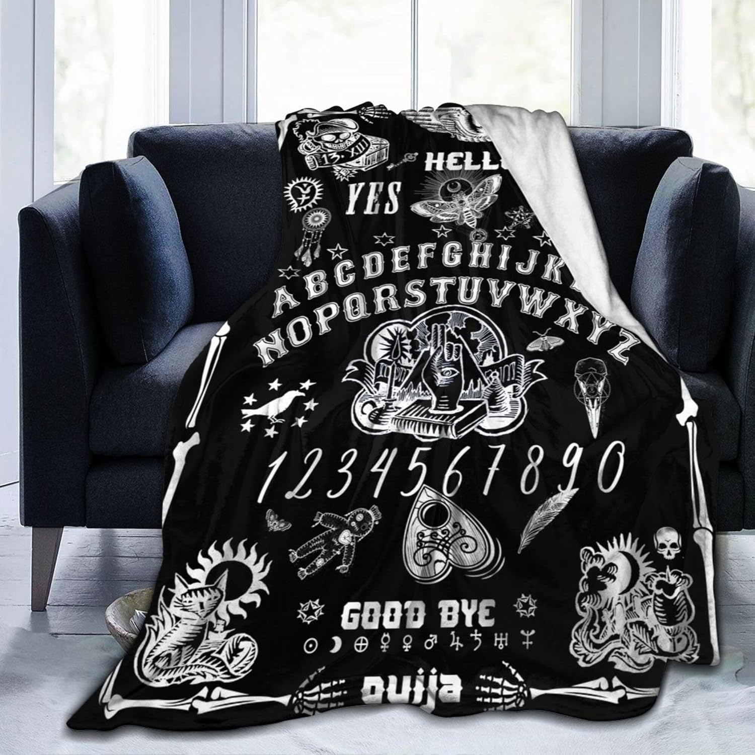 Ouija Board Goth Throw Blanket Halloween Blanket Witch Spooky Gifts Black Size 50"*40"