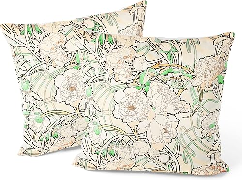 Berkin Arts Alphonse Mucha, fundas de almohada cuadradas decorativas diseñadas con decoración artística, mezcla de poliéster, paquete de 2, 18 x 18