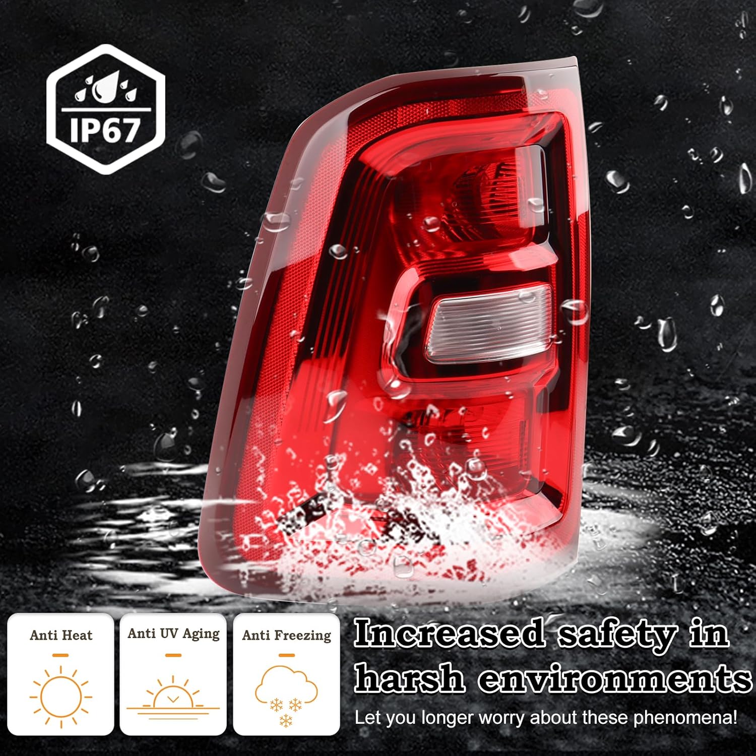 LH Halogen Tail Light Fit for 2025 Dodge Ram 1500 Red Bezel Rear Lamp Incandescent Rear Light Assembly Left Driver Side With Bulbs 68531049AA