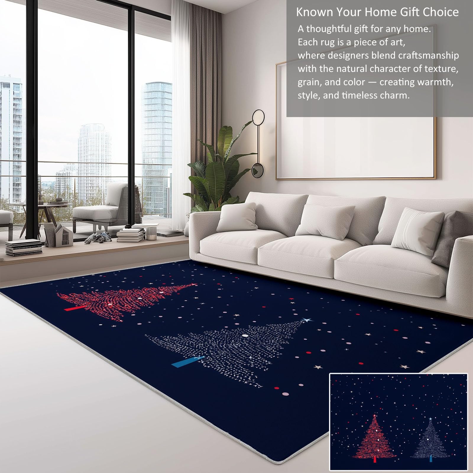 Alfombra de árbol de Navidad, copos de nieve, 120 x 170 cm, alfombra para dormitorio, cielo estrellado de Navidad, alfombra de cocina, antideslizante, lavable, para salón, comedor, entrada interior