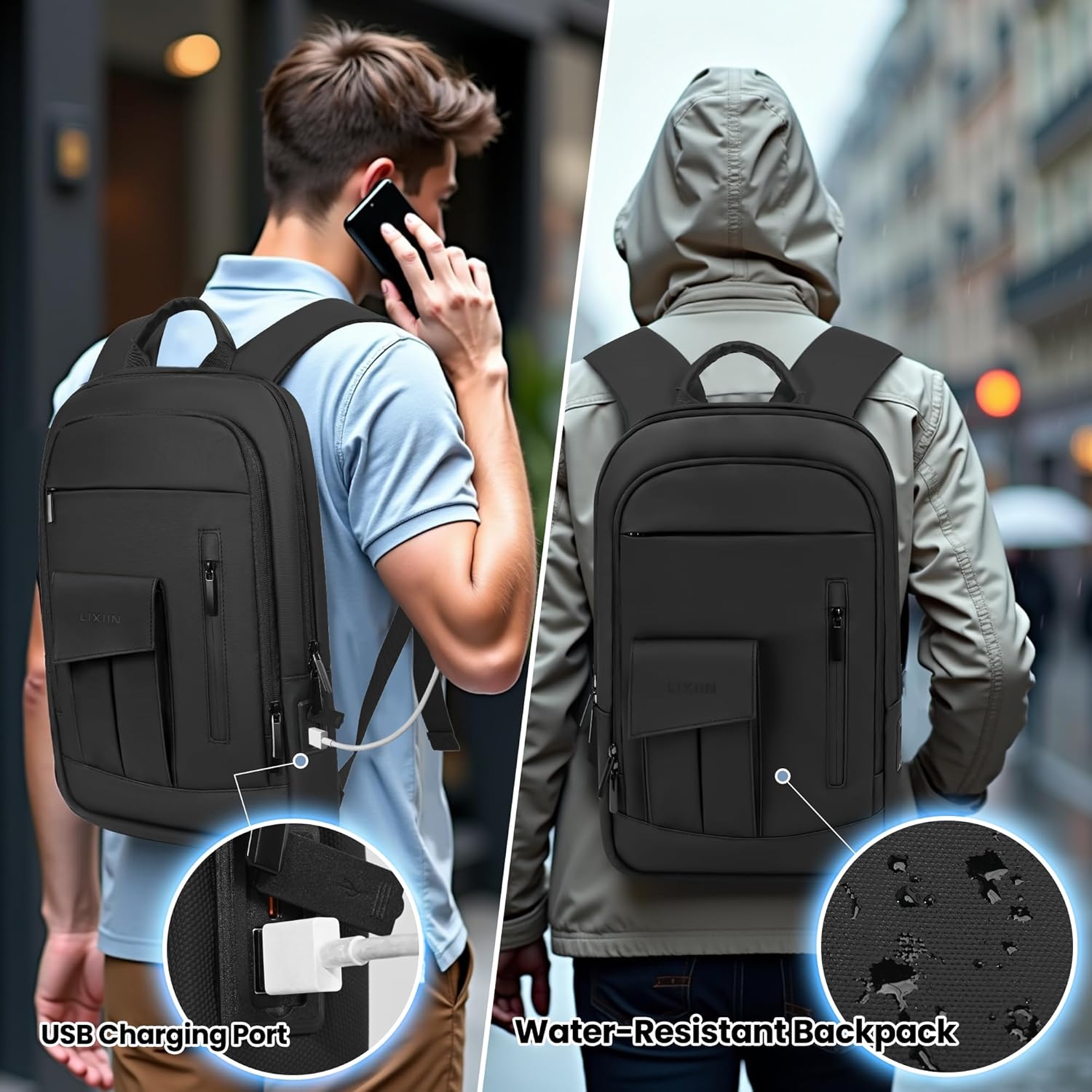 Business Backpack for Men Slim Lightweight Laptop Backpack Water Resistant Small Office Backpack for Commute Travel Daily Office Work with Small Bag (Black, 15.6") - Image 4