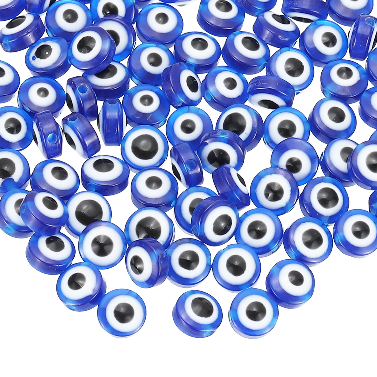 PATIKIL Evil Eye Beads, 100 Pcs 8mm Flat Round Evil Eye Charm for DIY Bracelet Earring Necklace Jewelry Craft Making, Blue