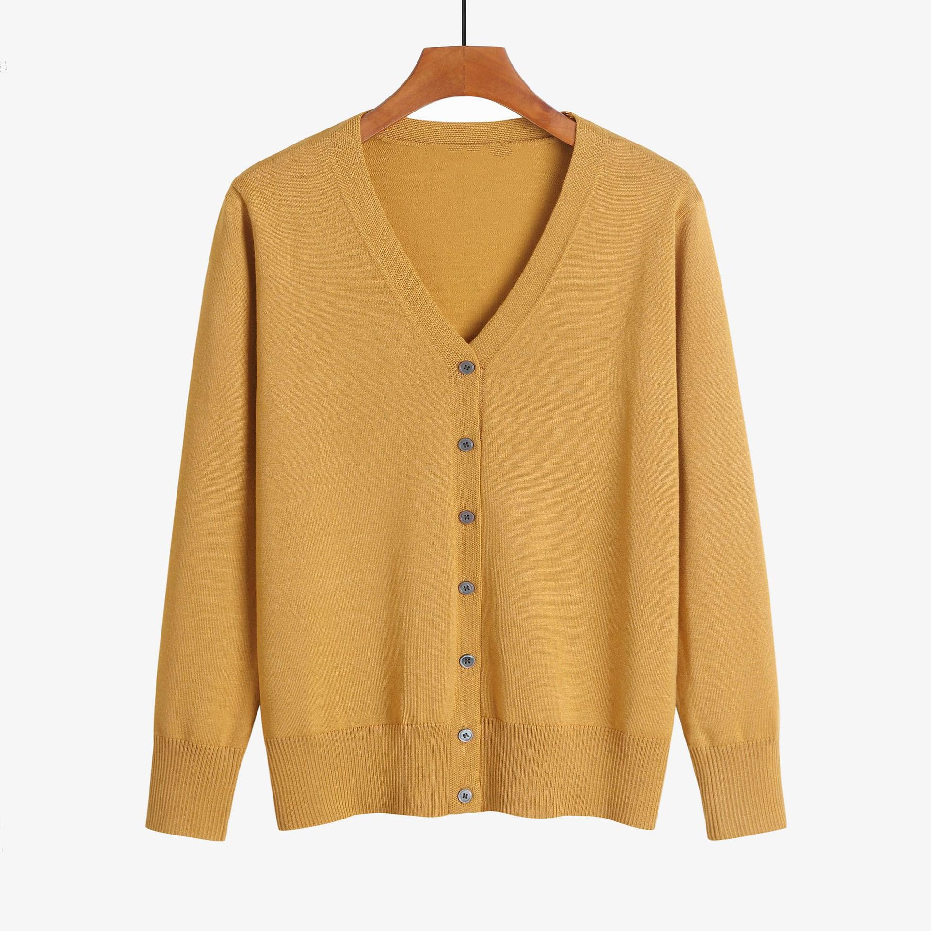 YEKEYI Langärmelige Strickjacke mit Knopfleiste und V-Ausschnitt, klassischer Pullover für Damen
