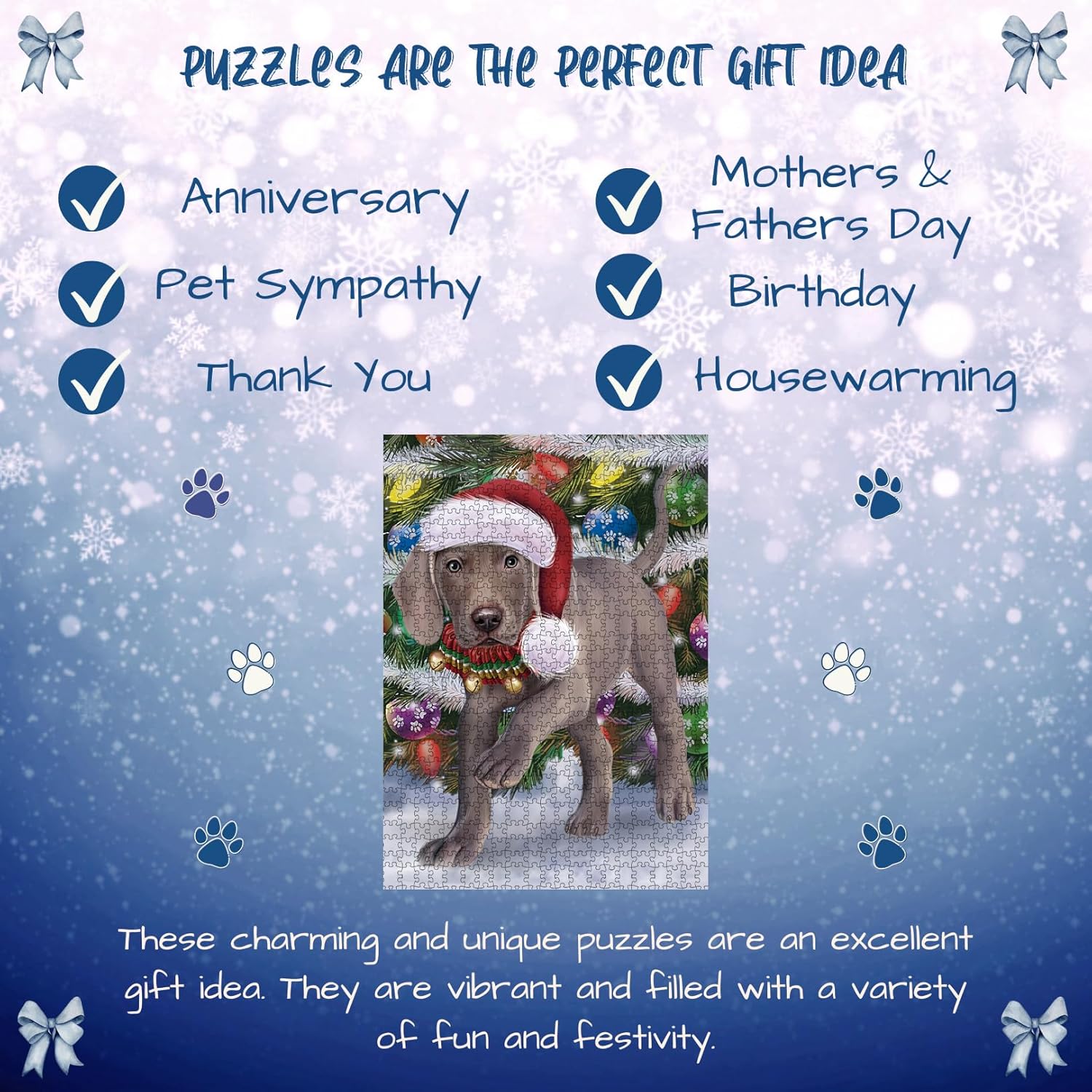 Christmas Trotting in The Snow Weimaraner Dog Jigsaw Puzzle for Adults - Animal Printed Interlocking Puzzle Game Artwork - Gift for Dog Lover's - 1000 Pcs 29.5"x19.7", PZLE54407