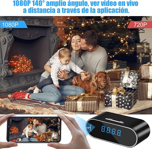 DateNexa 1080P WiFi Mini Camara Espia Oculta Camara Vigilancia WiFi Interior Reloj Camaras Vigilancia Sin Cables Camara Seguridad Camara VisióN Nocturna De 140 Ángulos DeteccióN Movimiento (Black) - 3