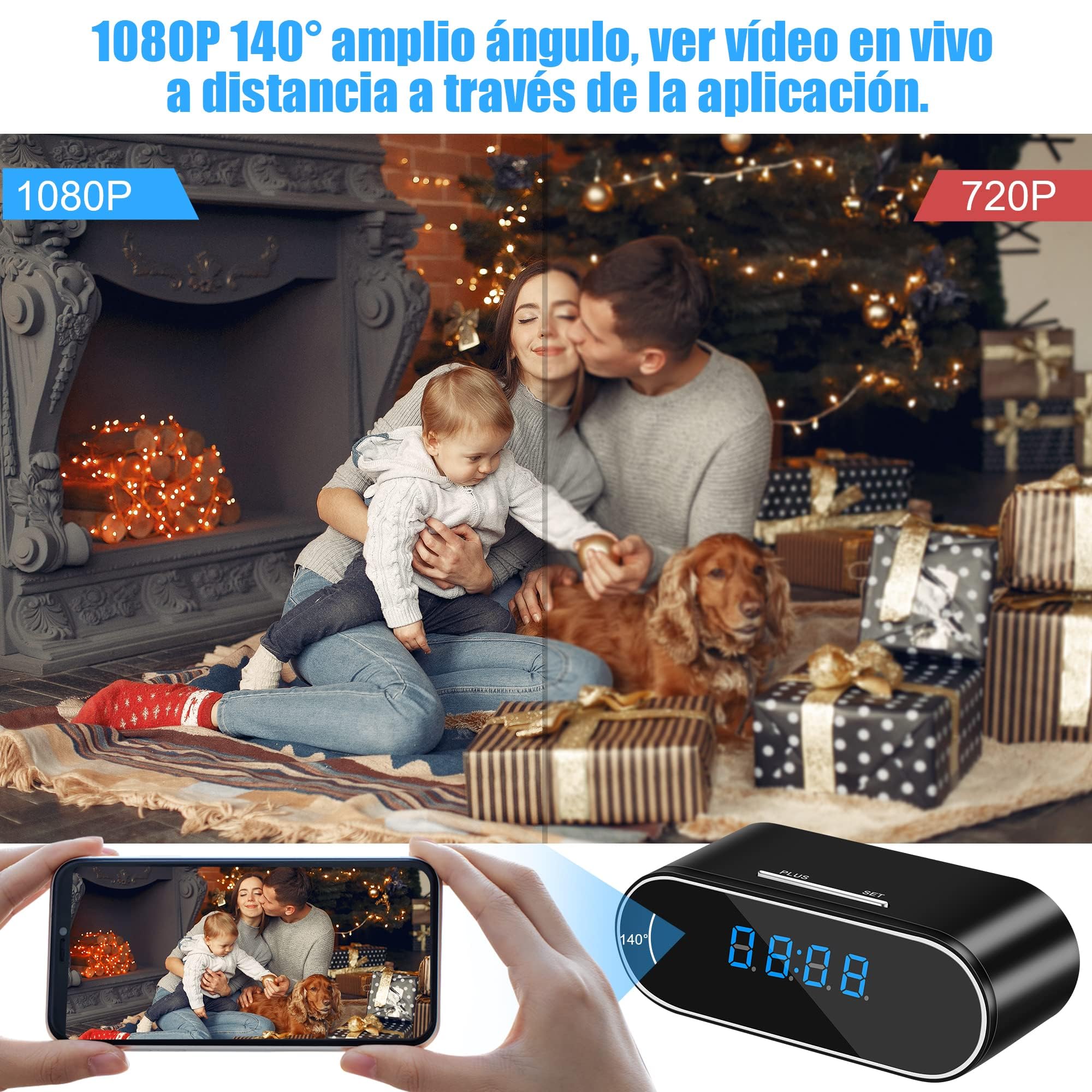 1080P WiFi Mini Camara Espia Oculta Camara Vigilancia WiFi Interior Reloj Camaras Vigilancia Sin Cables Camara Seguridad Camara VisióN Nocturna De 140 Ángulos DeteccióN Movimiento (Black)