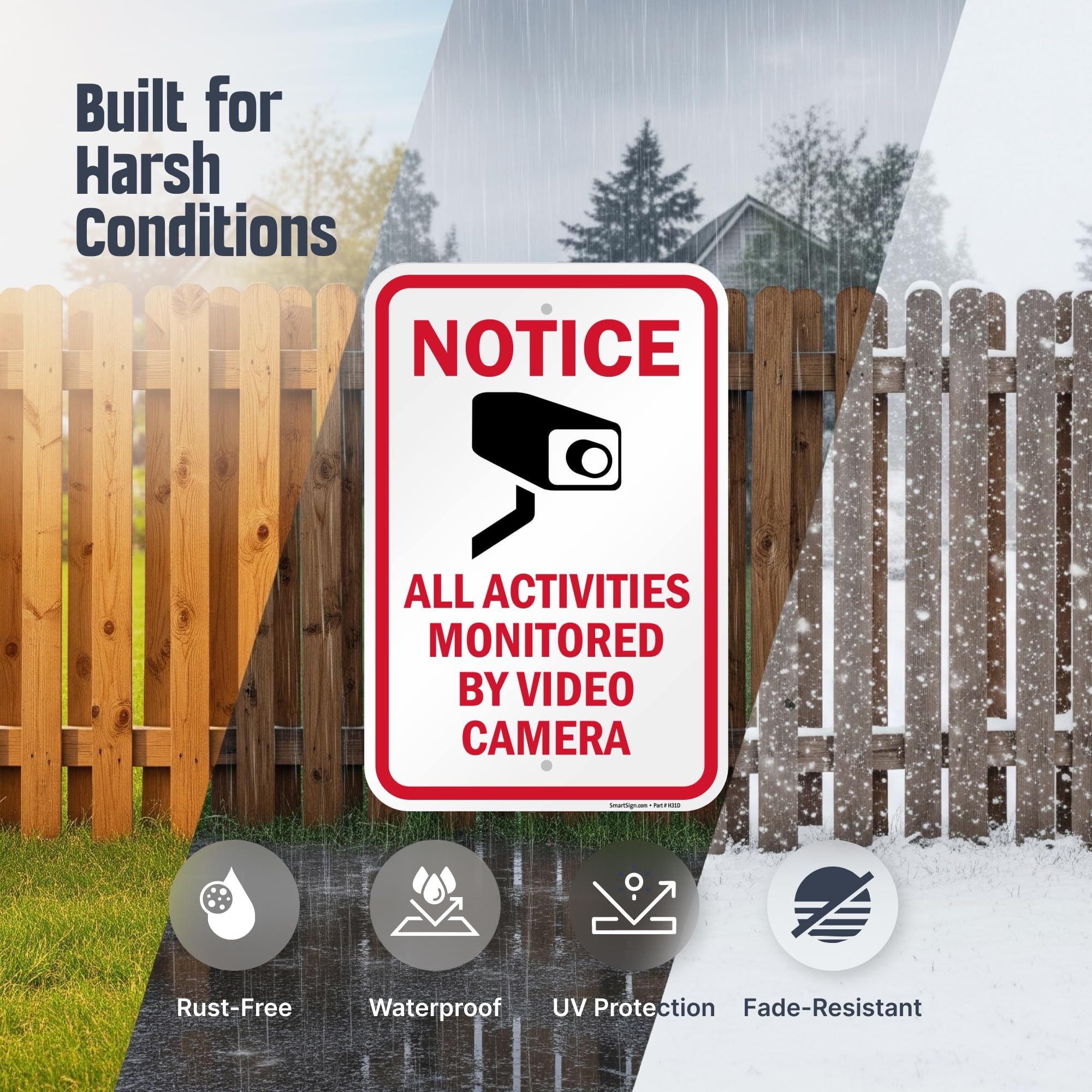SmartSign Notice All Activities Monitored by Video Camera Sign - Paquete de 2 unidades, 18 x 12 pulgadas, compuesto de aluminio de 2 mm, rojo/negro sobre blanco