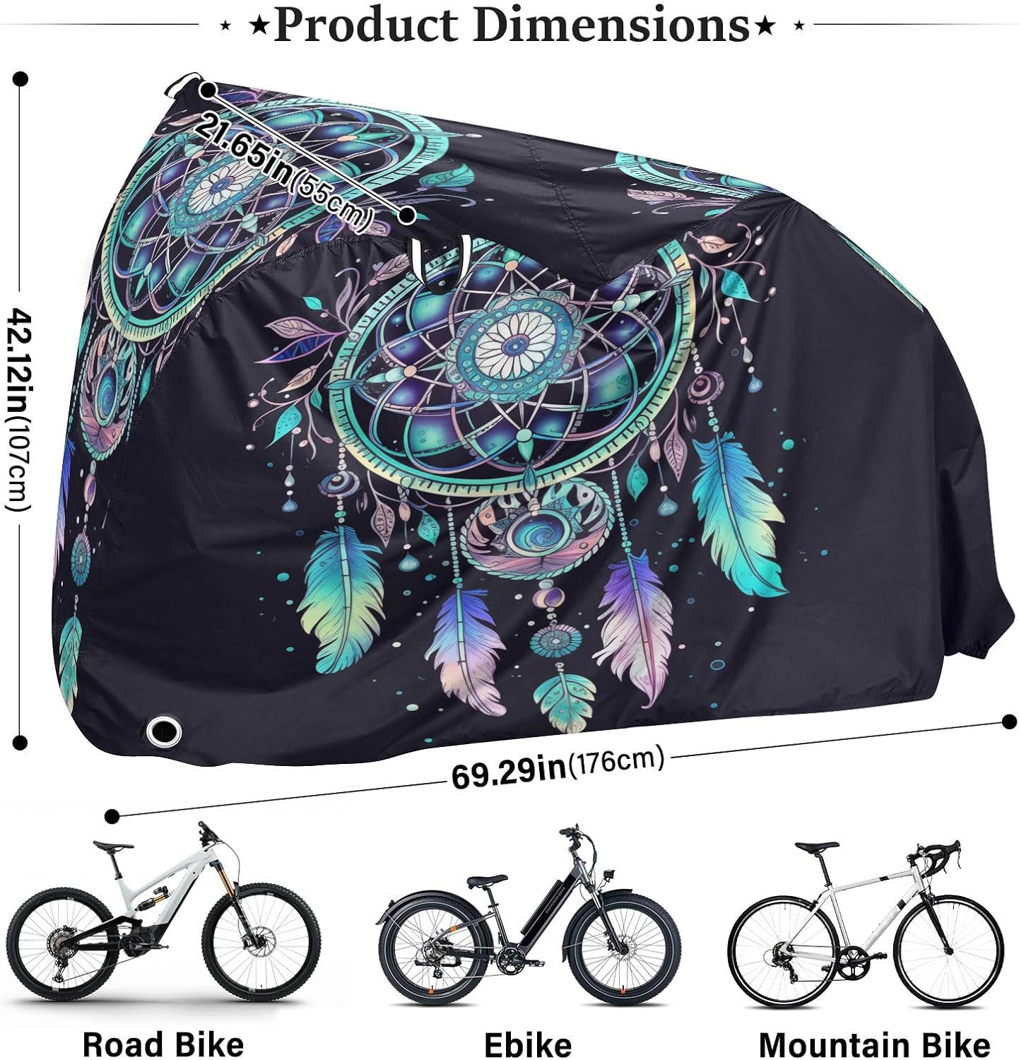 ALAZA Laser Dreamcatcher Rainbow Bohemian Bike Cover Waterproof Outdoor Ebike Bicycle Covers Tarp Protection for 1/2 Bikes, Sun UV Dust Wind Proof