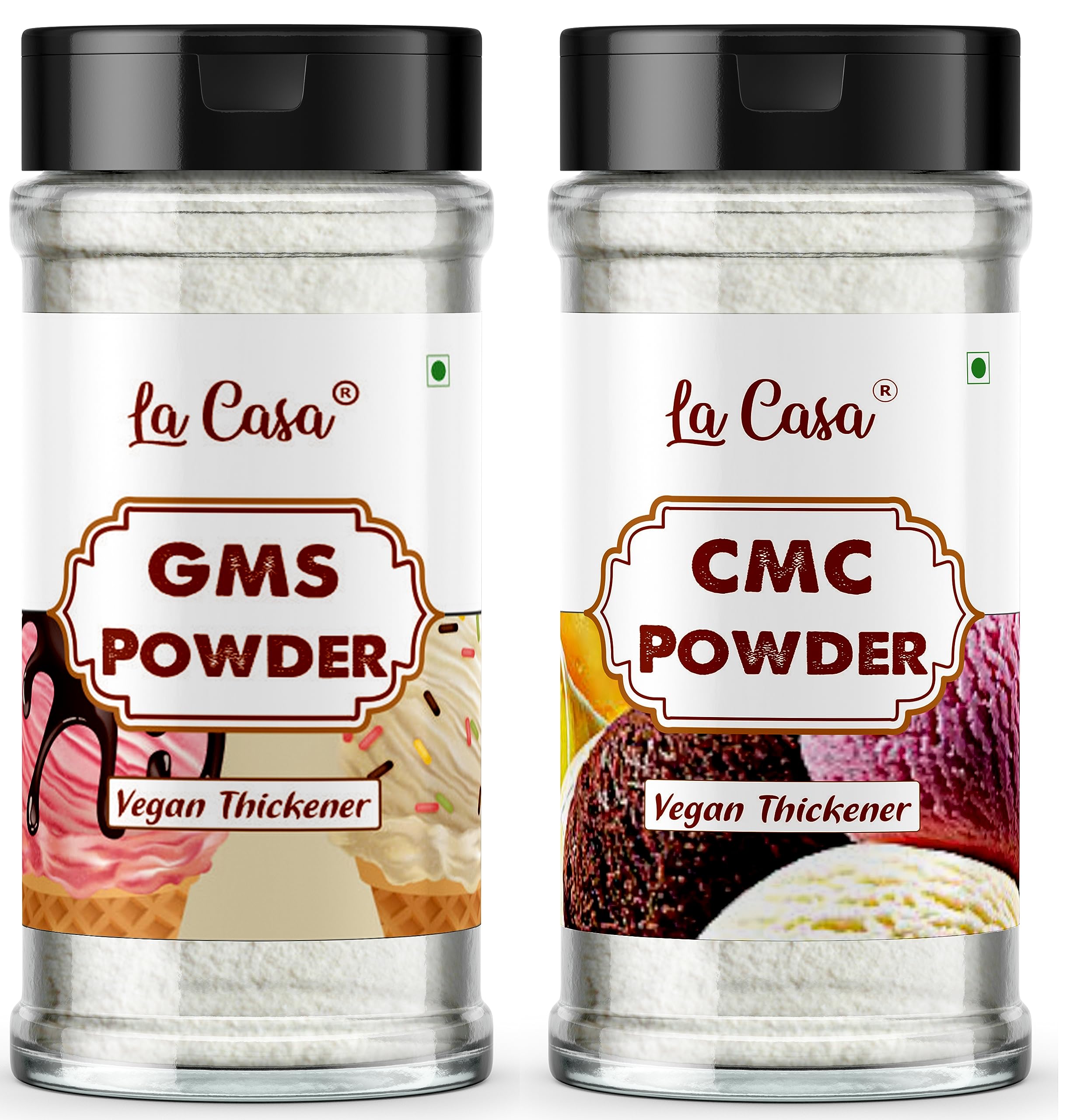 La Casa CMC & GMS Powder Combo | Food Grade Premium Emulsifiers | For Soft, Smooth and Creamy Cake Premixes and Ice Creams | 2x75g |