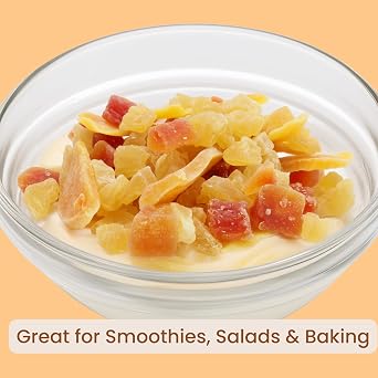Tropical Fruit Mix, Natural Mango Slices, Papaya Chunks, Pineapple Tidbits & Cantaloupe 1.5 Lbs in Resealable Bag