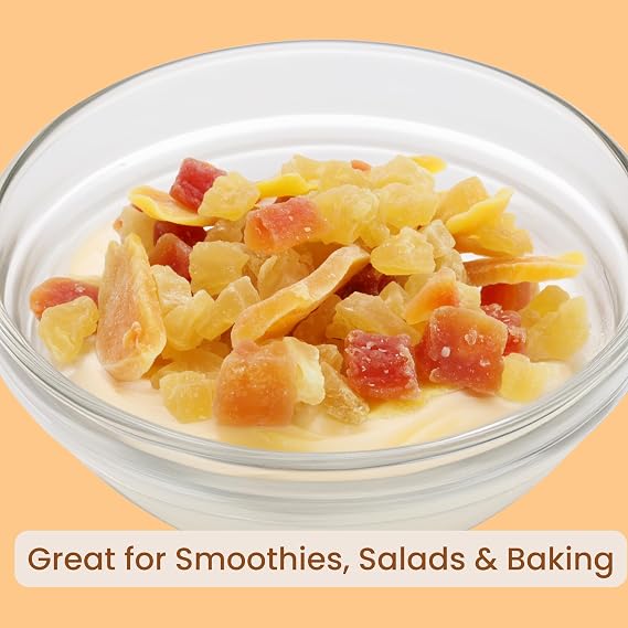 Tropical Fruit Mix, Natural Mango Slices, Papaya Chunks, Pineapple Tidbits & Cantaloupe 1.5 Lbs in Resealable Bag