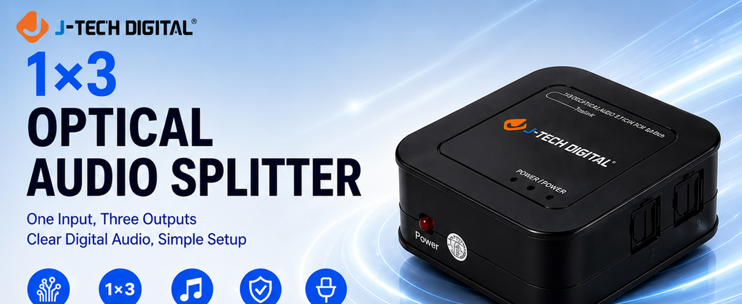 Amazon.com: J-Tech Digital 1x3 Optical Audio Splitter, 1 in 3 Out