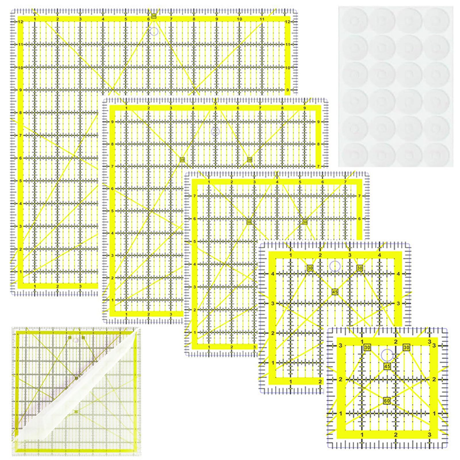 Pffiocix Yellow 6 Pieces Sewing Ruler Set Transparent Acrylic Quilting Template Patchwork Ruler Fabric Cutting Western Sewing Measurement Transparent Acrylic