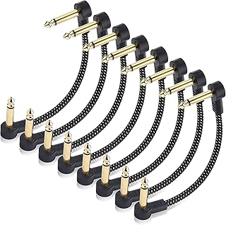 Cable Matters 8-Pack 6 Inches Braided Guitar Patch Cable (Guitar Effect Pedal Cables) with Gold-Plated Connectors in Black
