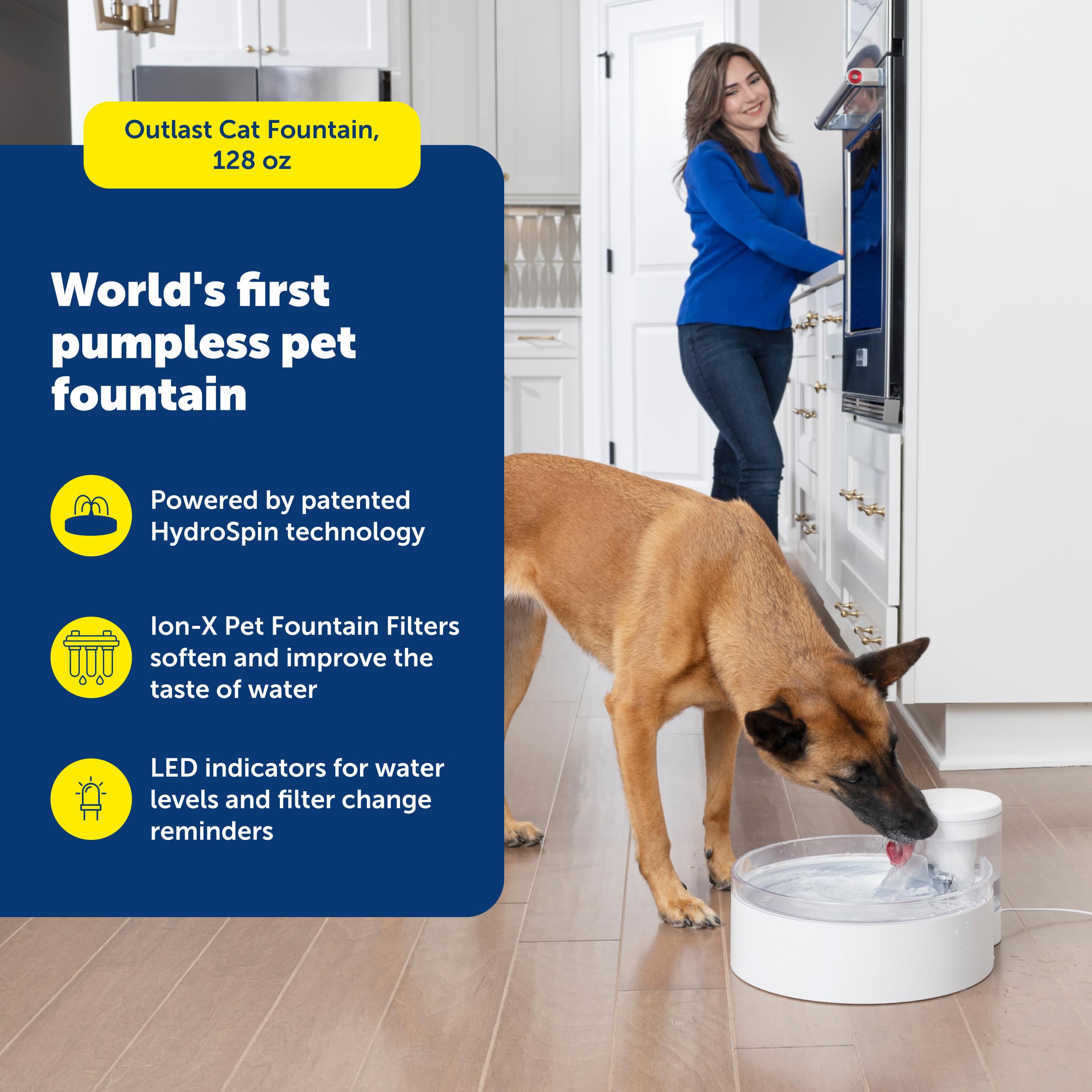 PetSafe Outlast - Fontana per cani e animali domestici, 3,6 l, lavabile in lavastoviglie, facile da montare e pulire, filtro dell'acqua incluso