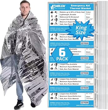 Emergency Mylar Thermal Blanket, 6-Pack, Extra Large Protection