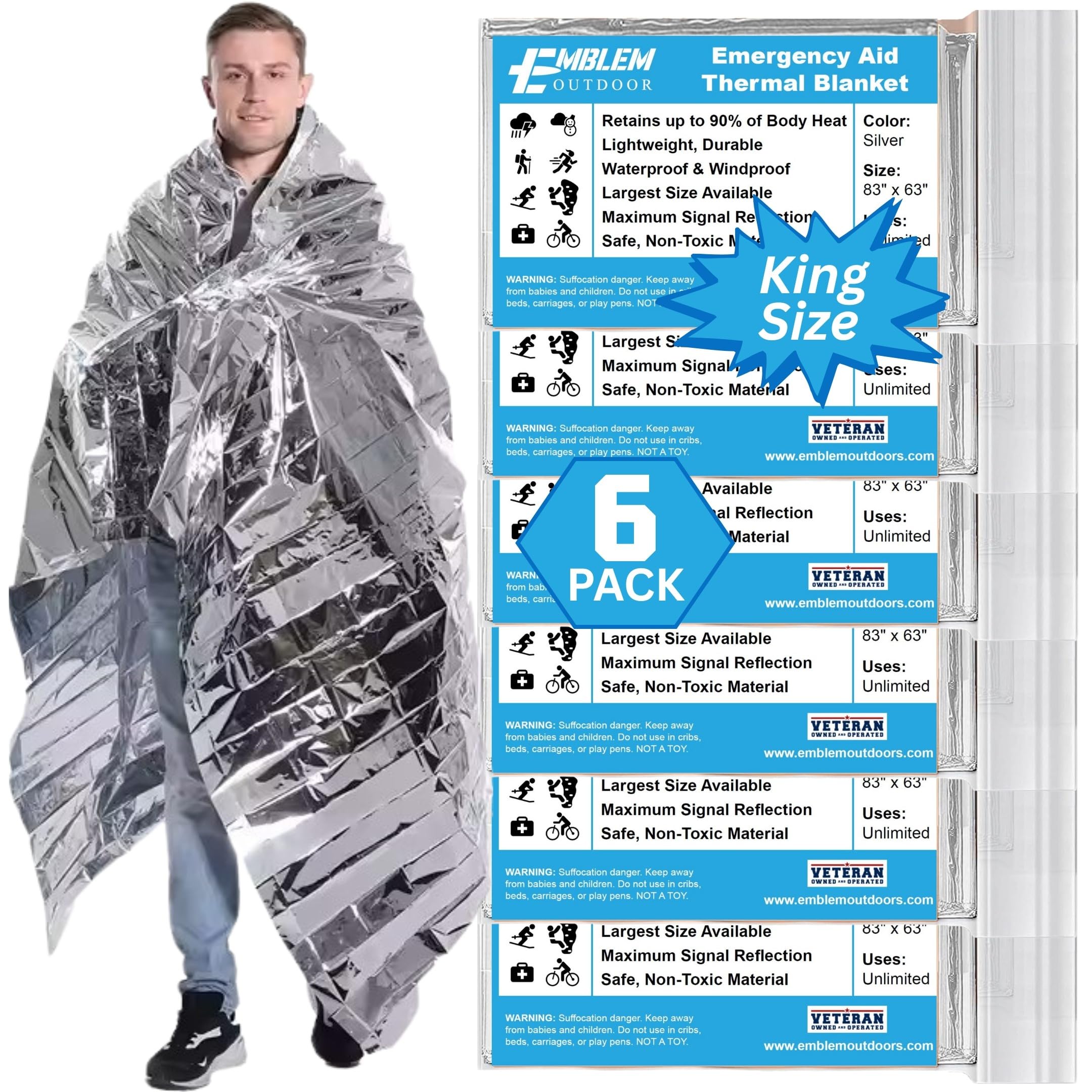 Emergency Thermal Blanket Made of Mylar for Survival, Hiking, Camping, First Aid, and Bug Out Bag (6-Pack)-picture-25