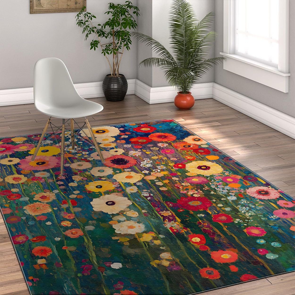 Tapis 120x150 cm bohème bleu sarcelle lavable pour le salon et la chambre