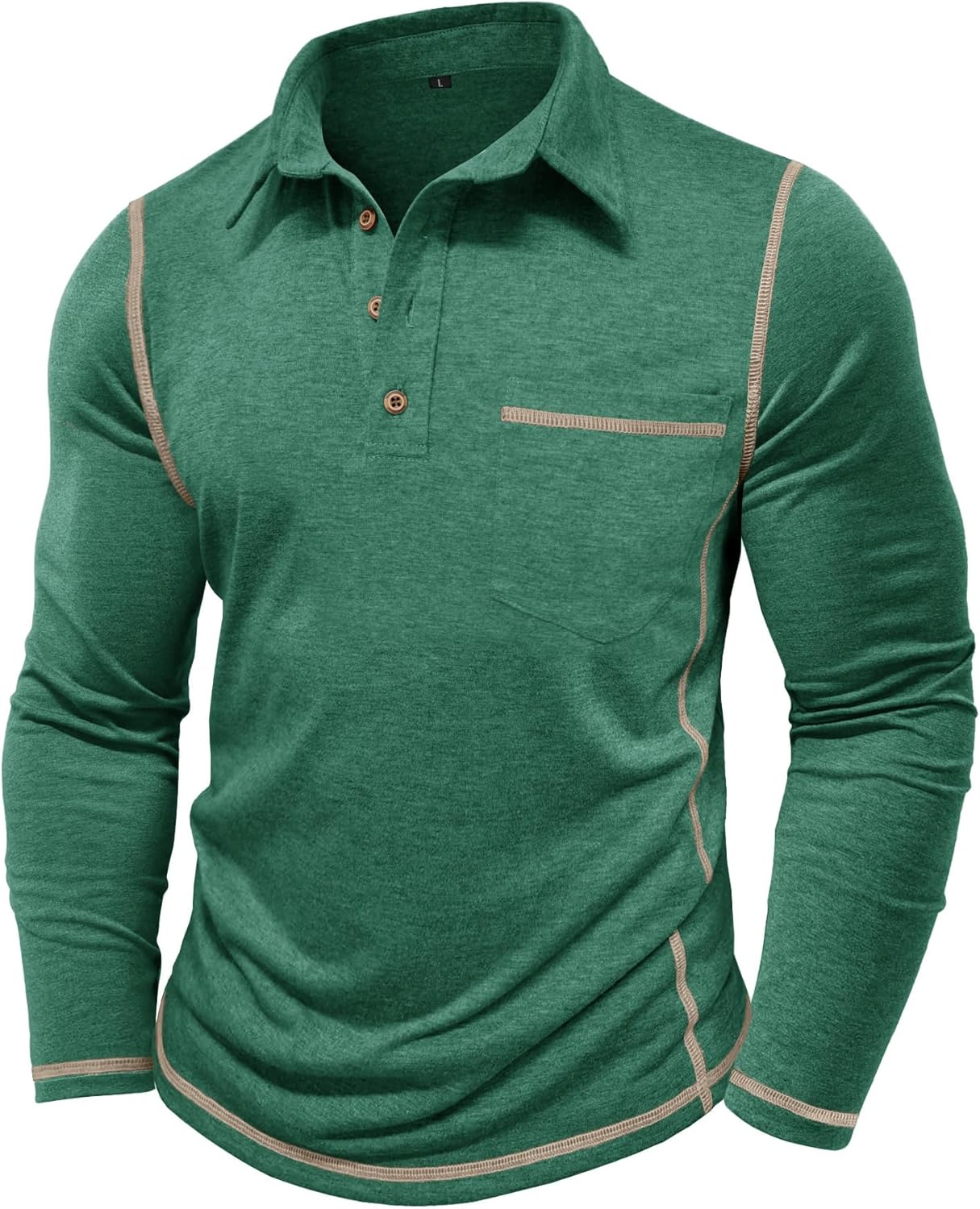 Mens Athletic Polo Shirt Cotton Workout Button Collar Long Sleeve Shirts with Pocket - Image 4