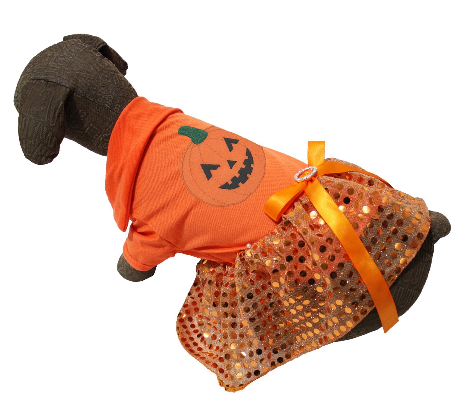 Vêtement Halloween pour animal domestique avec jupe tutu et motif citrouille orange