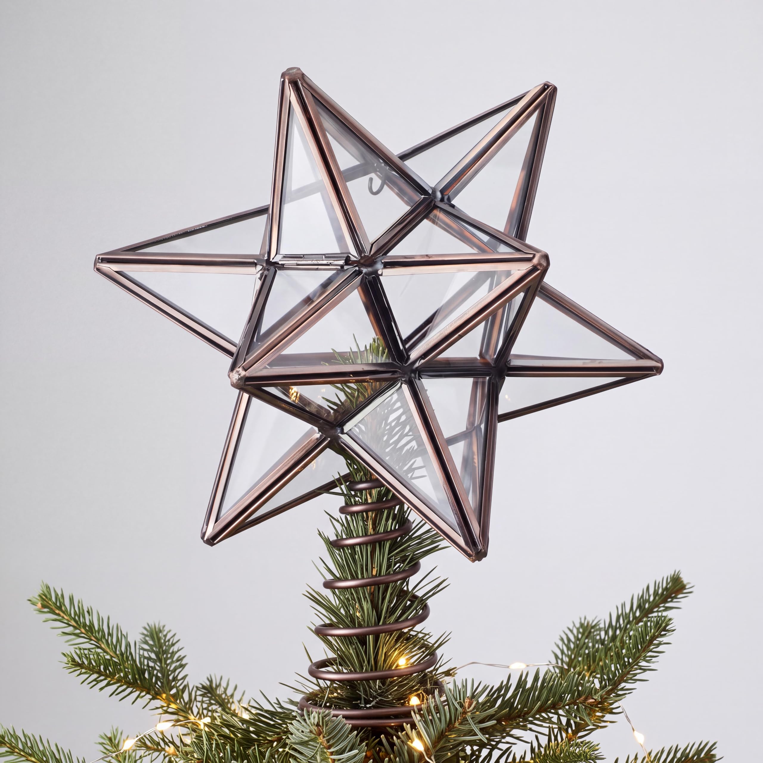 Gejoy 20 cm Weihnachtsbaumspitze aus Glas, mährischer Stern, Baumkrone, Ornament für Baum, Zuhause, Bauernhaus, Urlaub, Party-Dekorationen