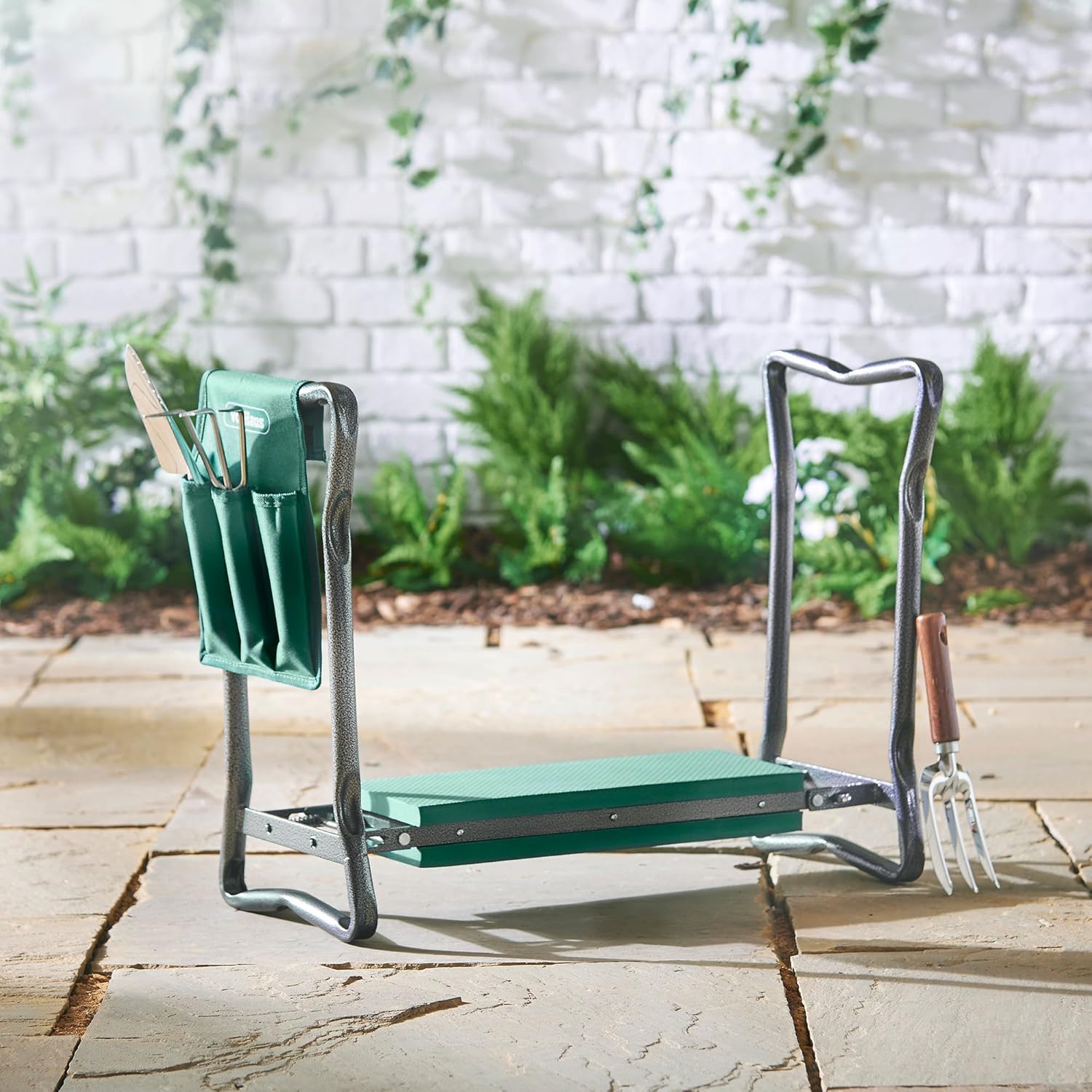 VonHaus 2-in-1 Portable Folding Garden Kneeler Bench and Seat Stool with Tool Bag Accessory - EVA Foam and Steel Frame Perfect for Gardening