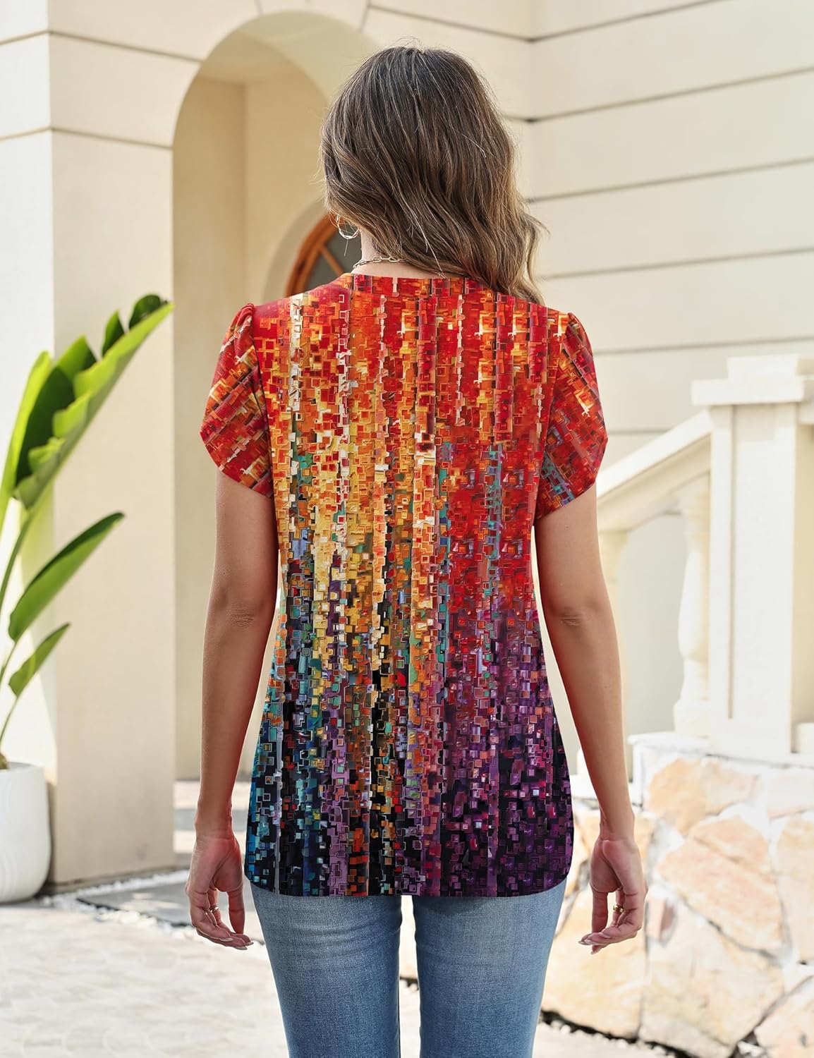 Rapbin Womens Spring Summer Petal Short Sleeve Tops V Neck Tunic Business Work Blouses Fashion 2026 - Image 4