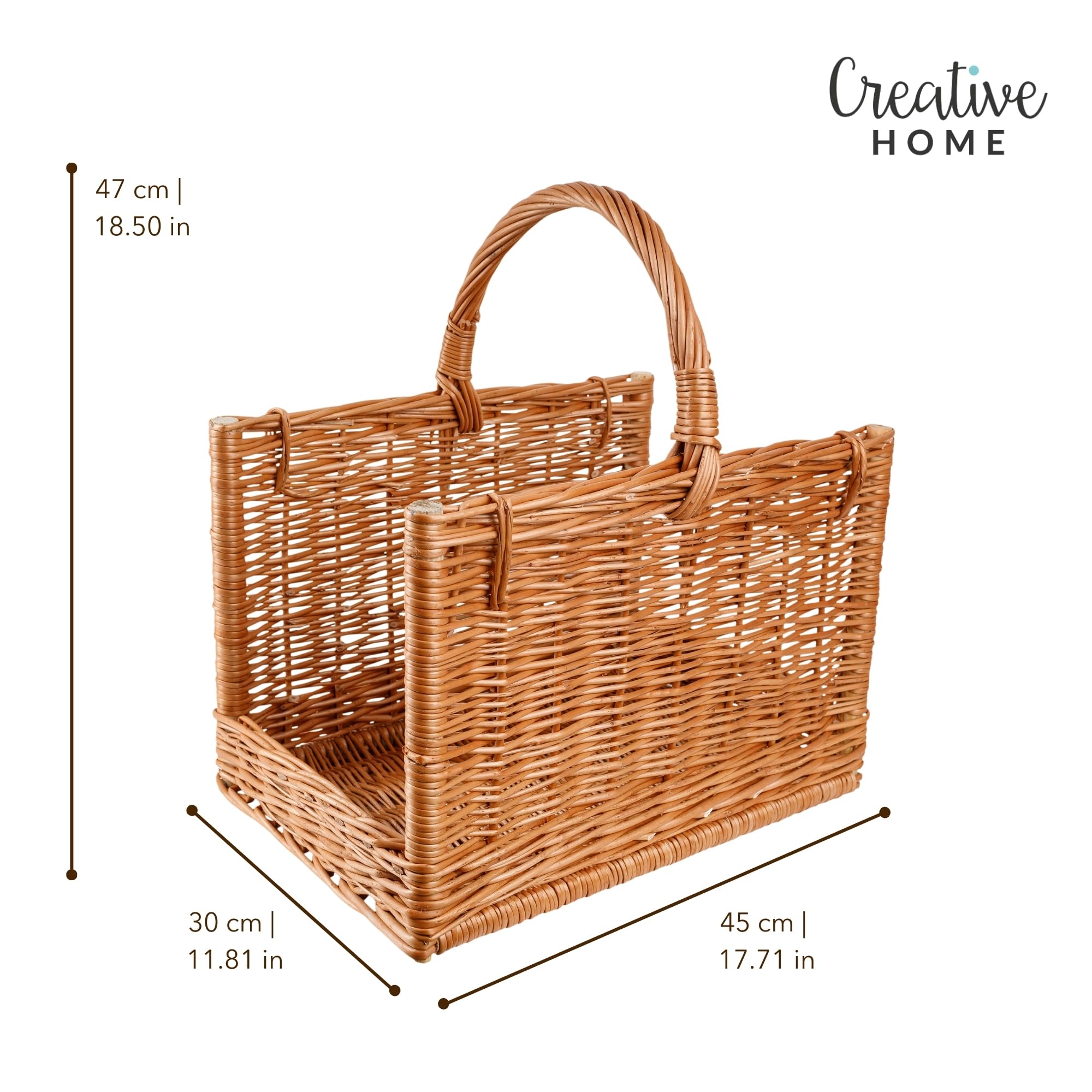 Creative Home Kosz Wiklinowy Przechowywania Drewna Kominkowego z 45x30x47cm