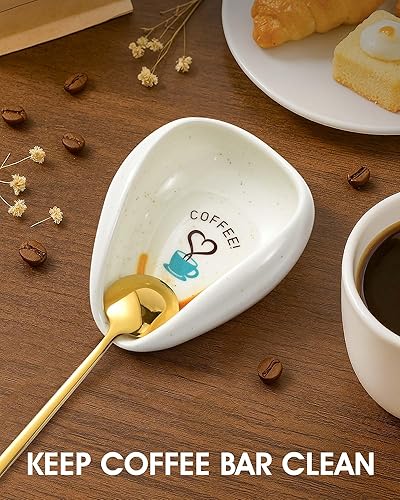 Miniatura 2 de FANGSUN Soporte para cucharas con cuchara de café dorada, soporte de cuchara de cerámica para encimera de cocina, soporte para cucharadita para