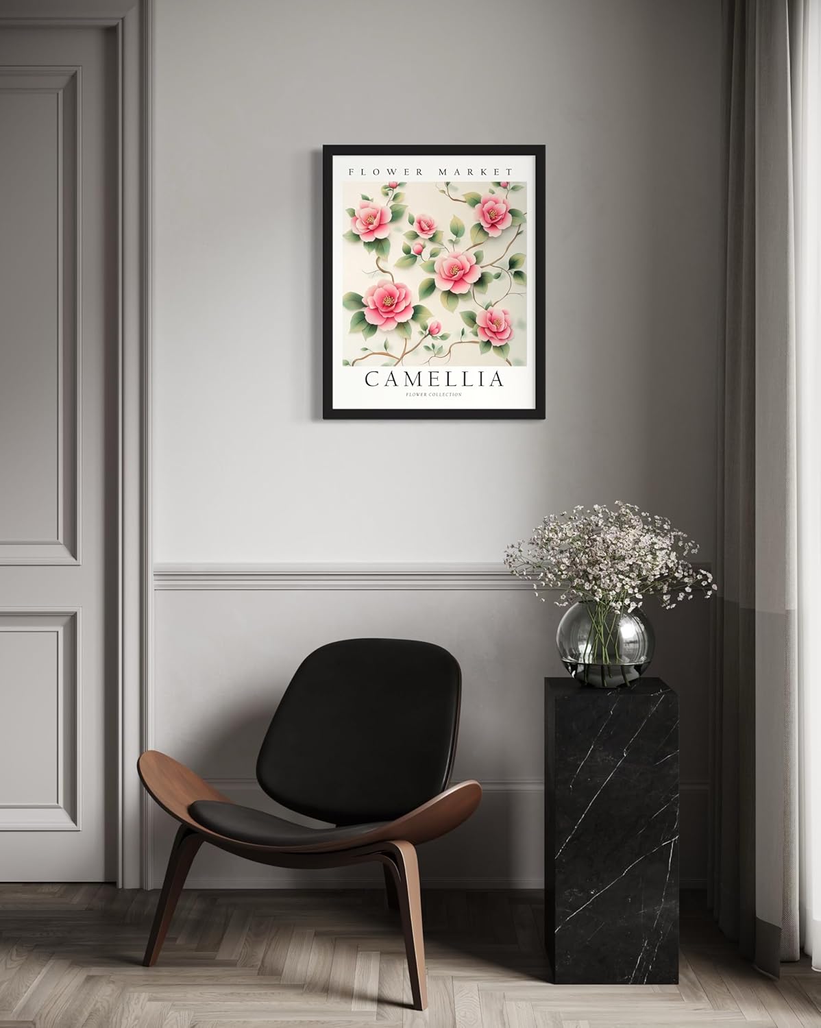 Camellia Flower Market Art Print Poster, 3D Modern Floral Botanical Wall Decor Wall Art Home Bedroom Bathroom Decor 235 (Camellia, 24L" x 18W", Unframed)