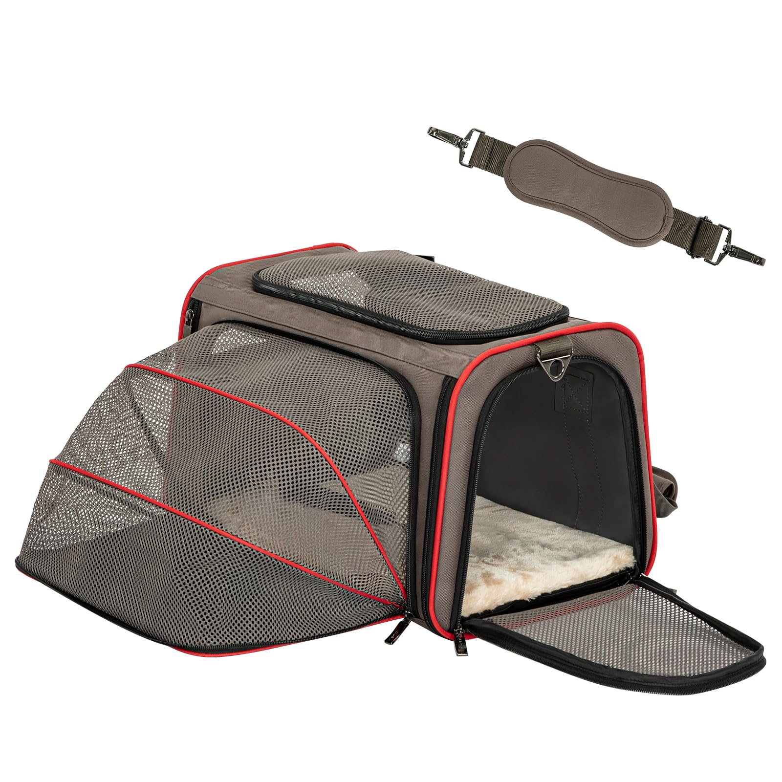 Petsfit Expandable Cat Carrier Dog Carriers,Airline Approved Soft-Sided Portable Pet Travel Washable Carrier for Kittens,Puppies,Removable Soft Plush mat and Pockets,Locking Safety Zippers