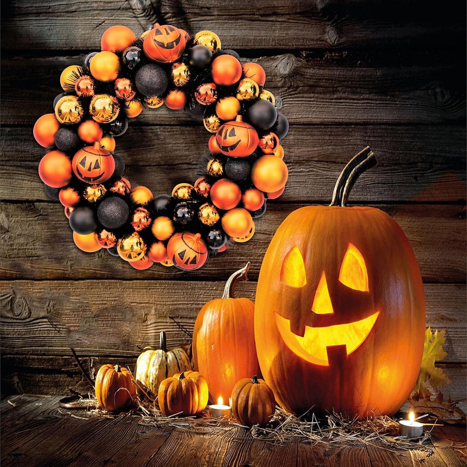 Rechory ハロウィンリース 玄関ドア用 | ハロウィーン パンプキン ボール ドア装飾、ガーランドデコレーション 暖炉 窓 壁