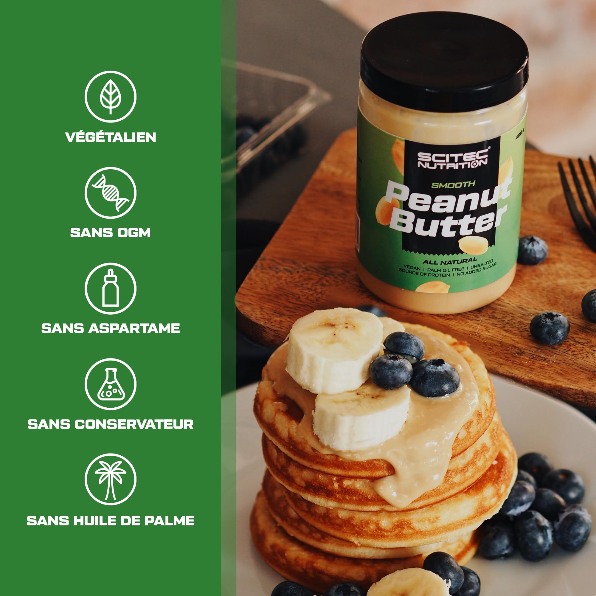 Beurre de cacahuète de Scitec Nutrition - sans huile de palme - végétalien - pauvre en sel - source de protéines - pauvre en sucre - source d'énergie naturelle, 1 kg, Smooth