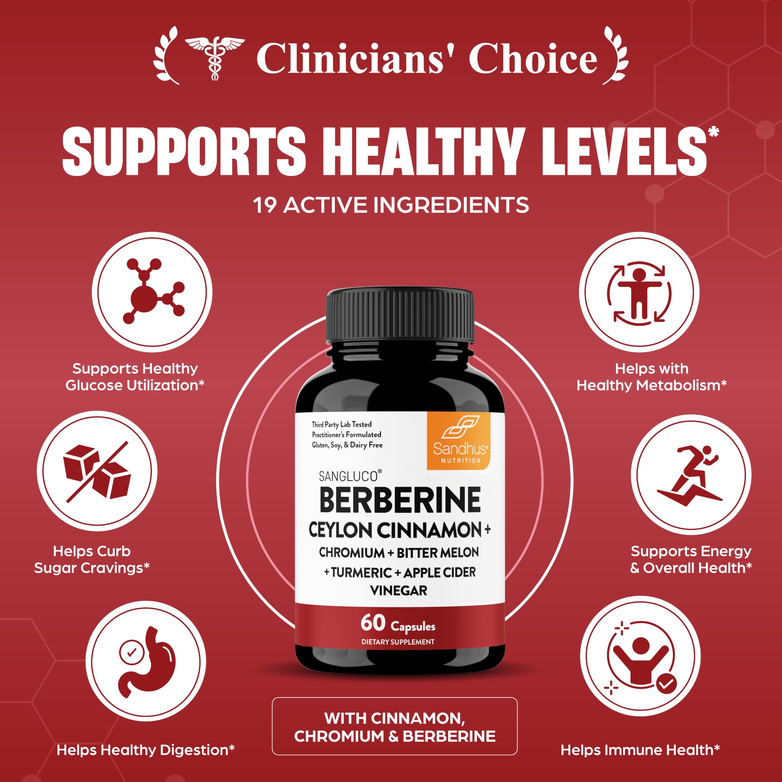 Sangluco Berberine Ceylon Cinnamon Chromium Turmeric Apple Cider Vinegar Bitter Melon Supplement | Supports Healthy Levels Already Within Normal Range | 60 Capsules — Amazon image 3