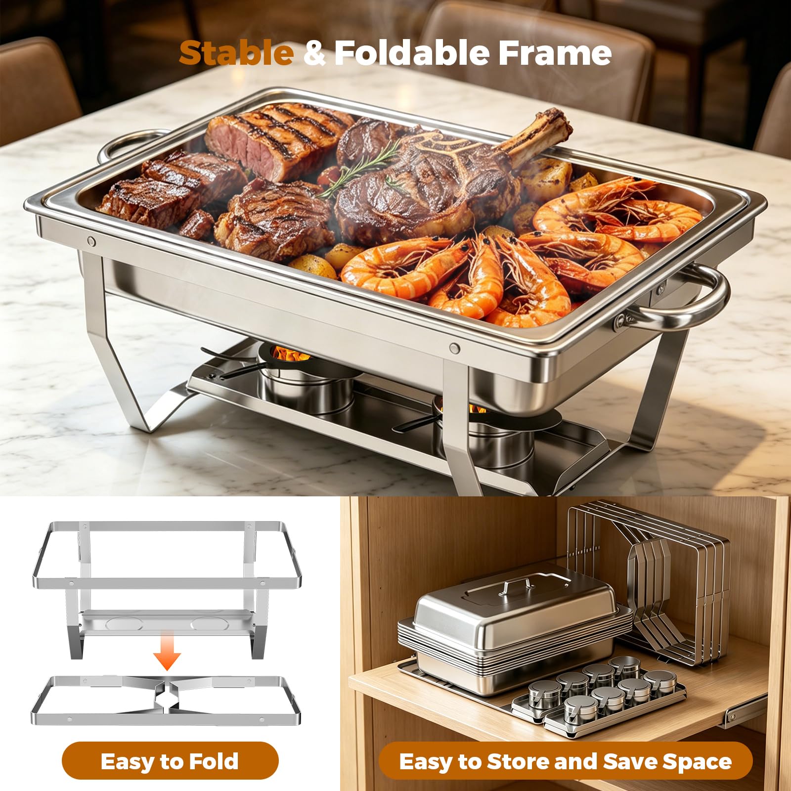 Chafing Dish Buffet Set 9L, 4pcs Edelstahl Warmhaltebehälter mit Deckel Lebensmittelpfannen und Brennstoffhaltern, Speisenwärmer für Catering, Buffet und Party Speisenwärmer