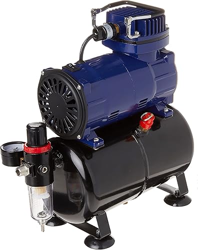 Paasche Compresor D3000R 1/5 HP con tanque, regulador y trampa de humedad, azul y negro