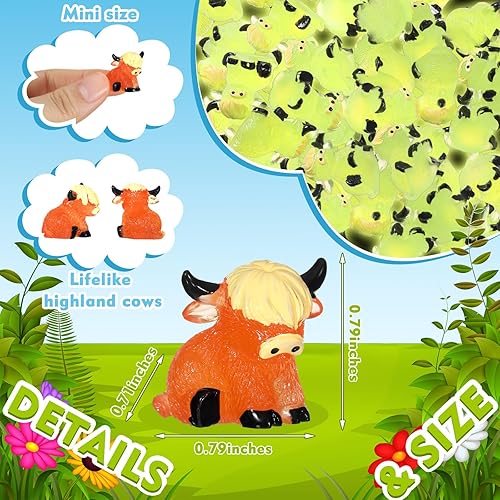 Miniatura 3 de Suzile 36 piezas de mini figuras de vaca de las tierras altas, estatuas de vaca de las tierras altas, decoración hecha a mano de resina, escultura